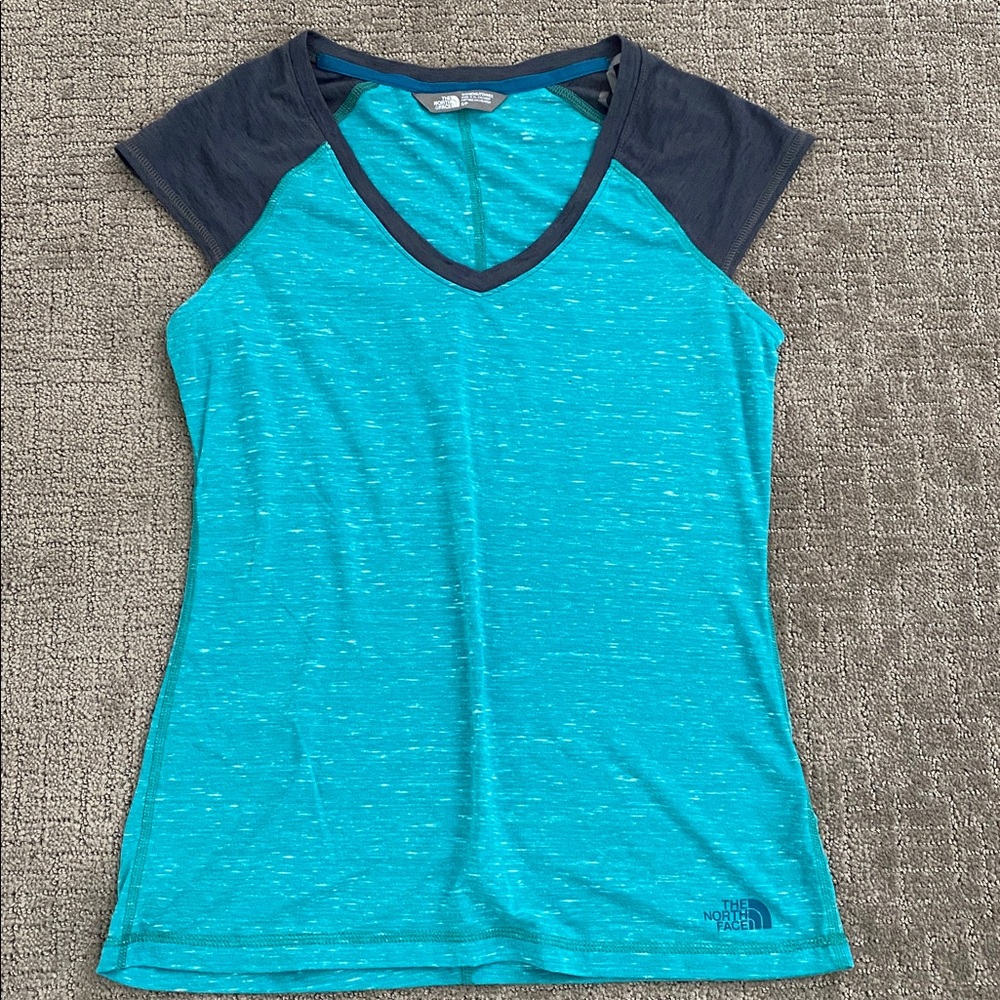 The North Face Teal and Gray V-Neck T-Shirt